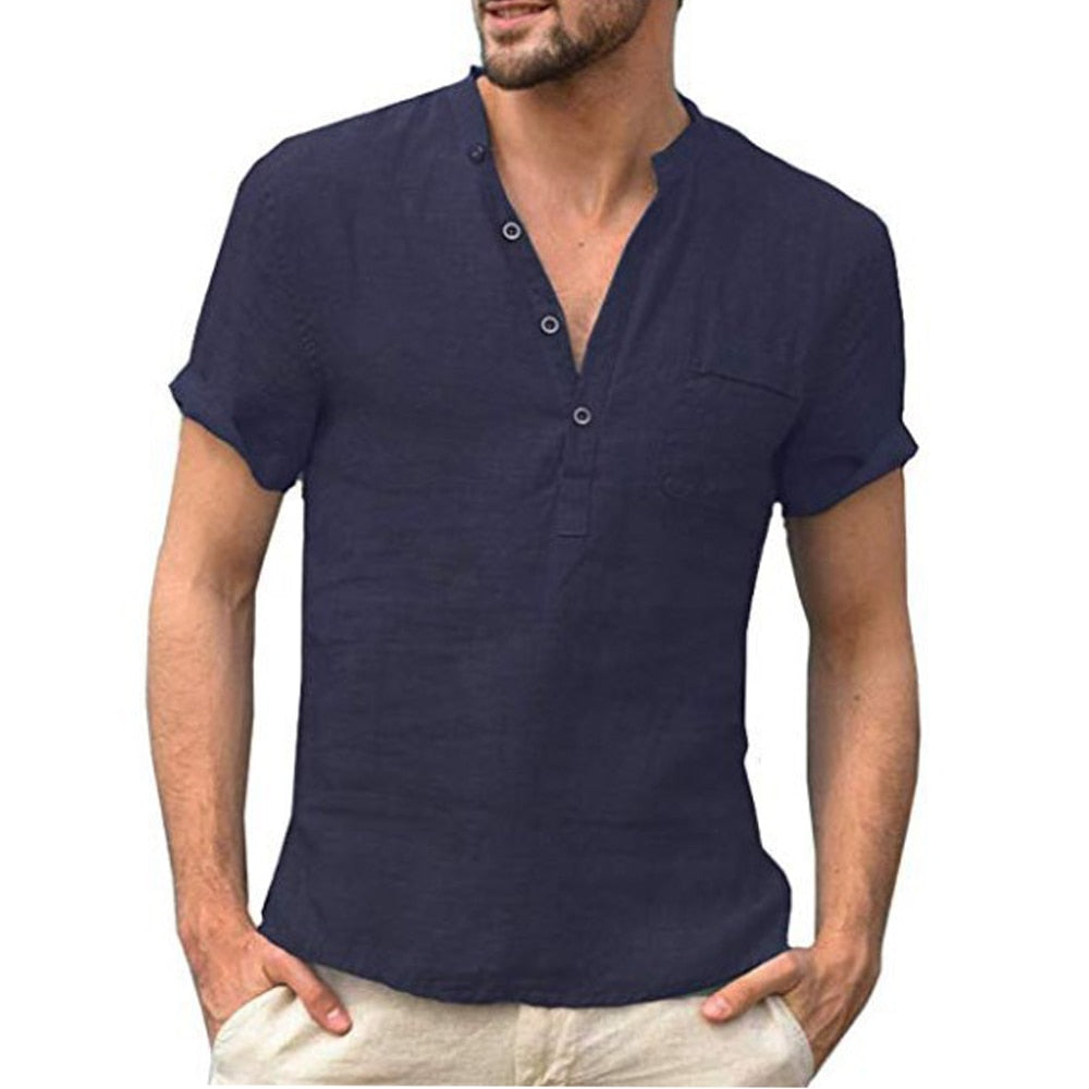 Linen Led Casual Men T-Shirt