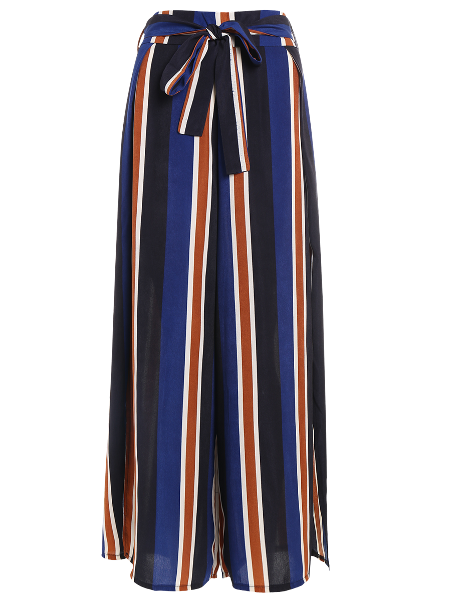 Striped Wide Leg Slit Pants