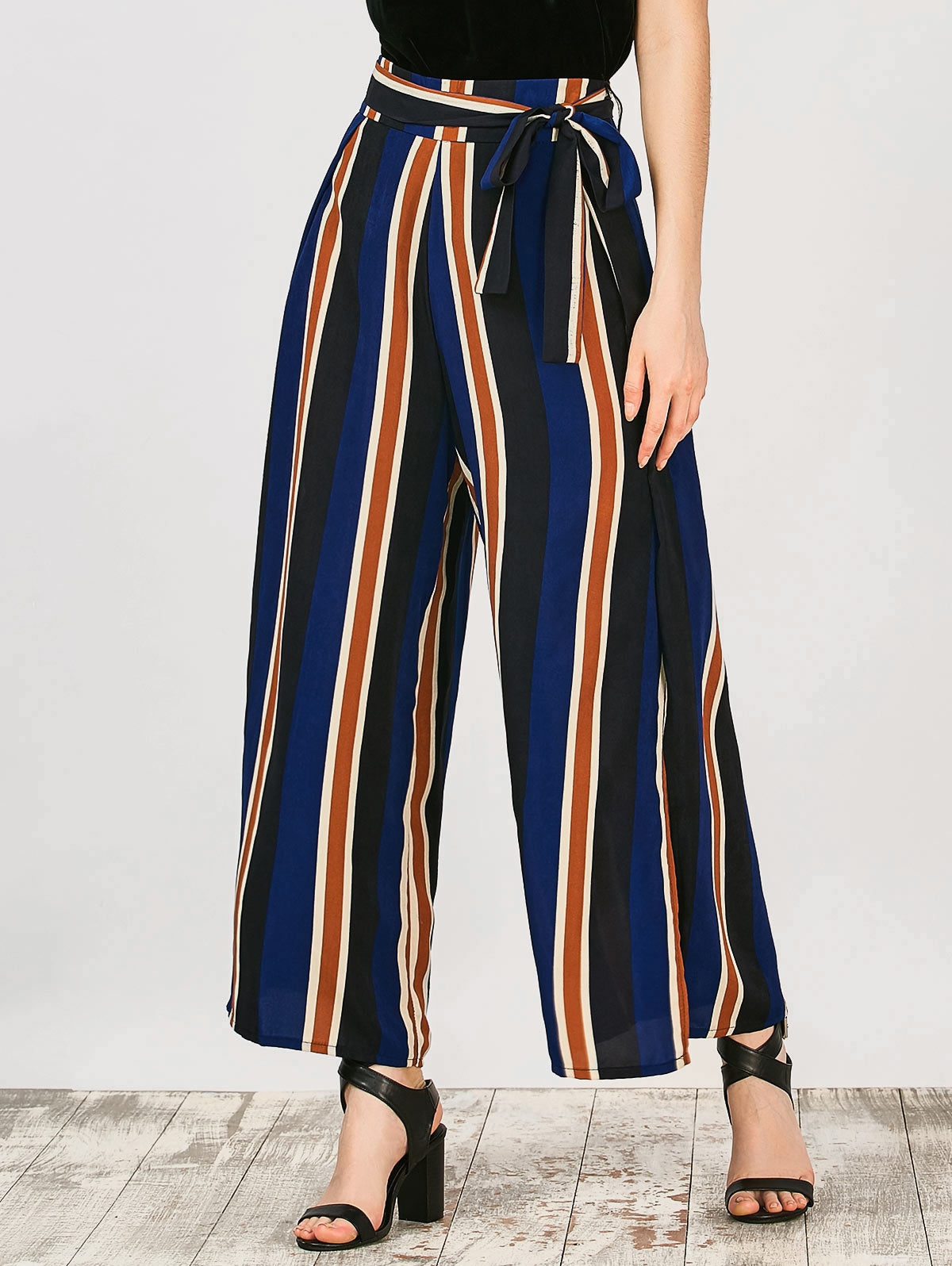 Striped Wide Leg Slit Pants