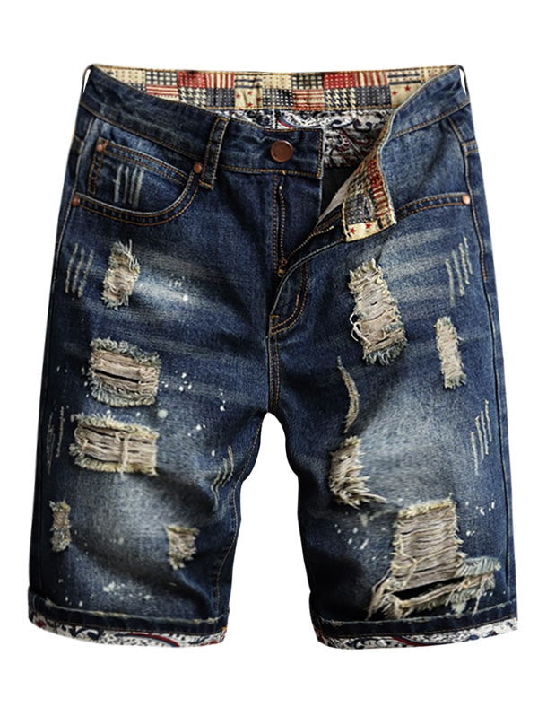 Destroyed Cuffed Faded Denim Shorts