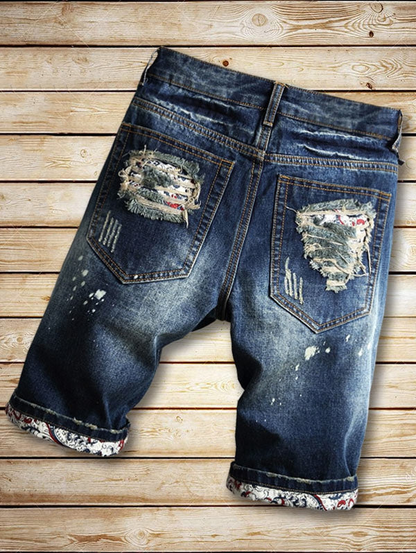 Destroyed Cuffed Faded Denim Shorts