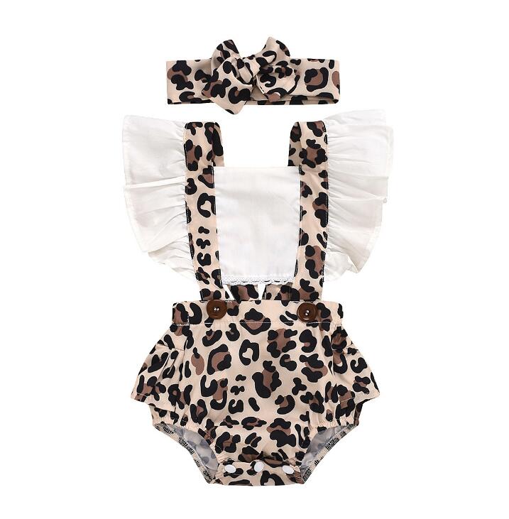 Ruched Leopard Print Sleeveless Baby Romper+Headband