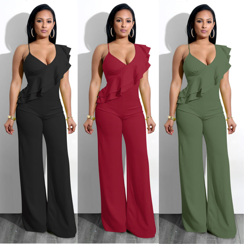 One Shoulder Tuffle Jumpsuit