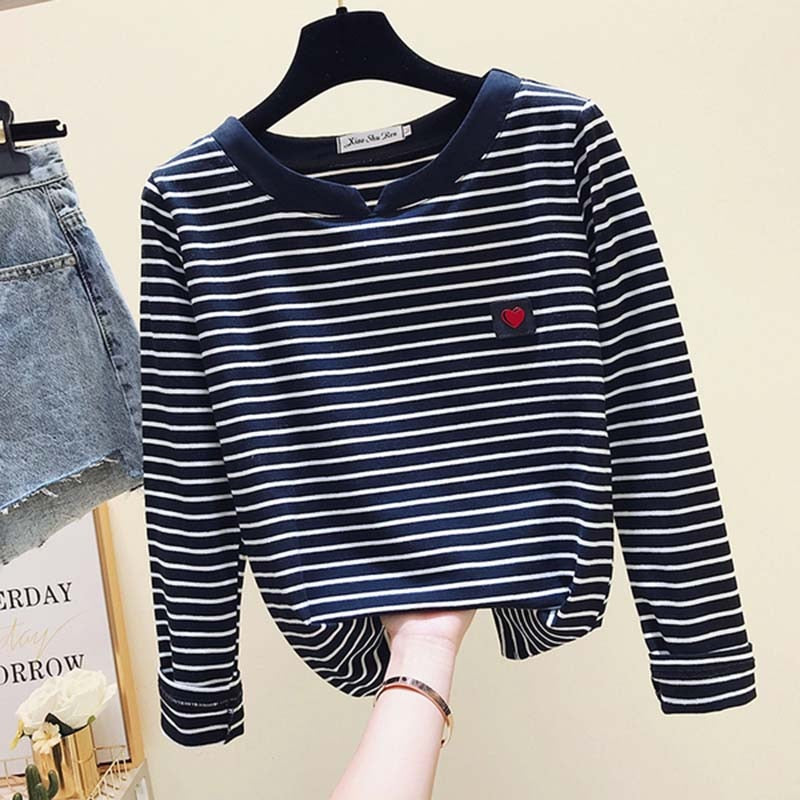 Women Long Sleeve "Stripe Heart" Shirt