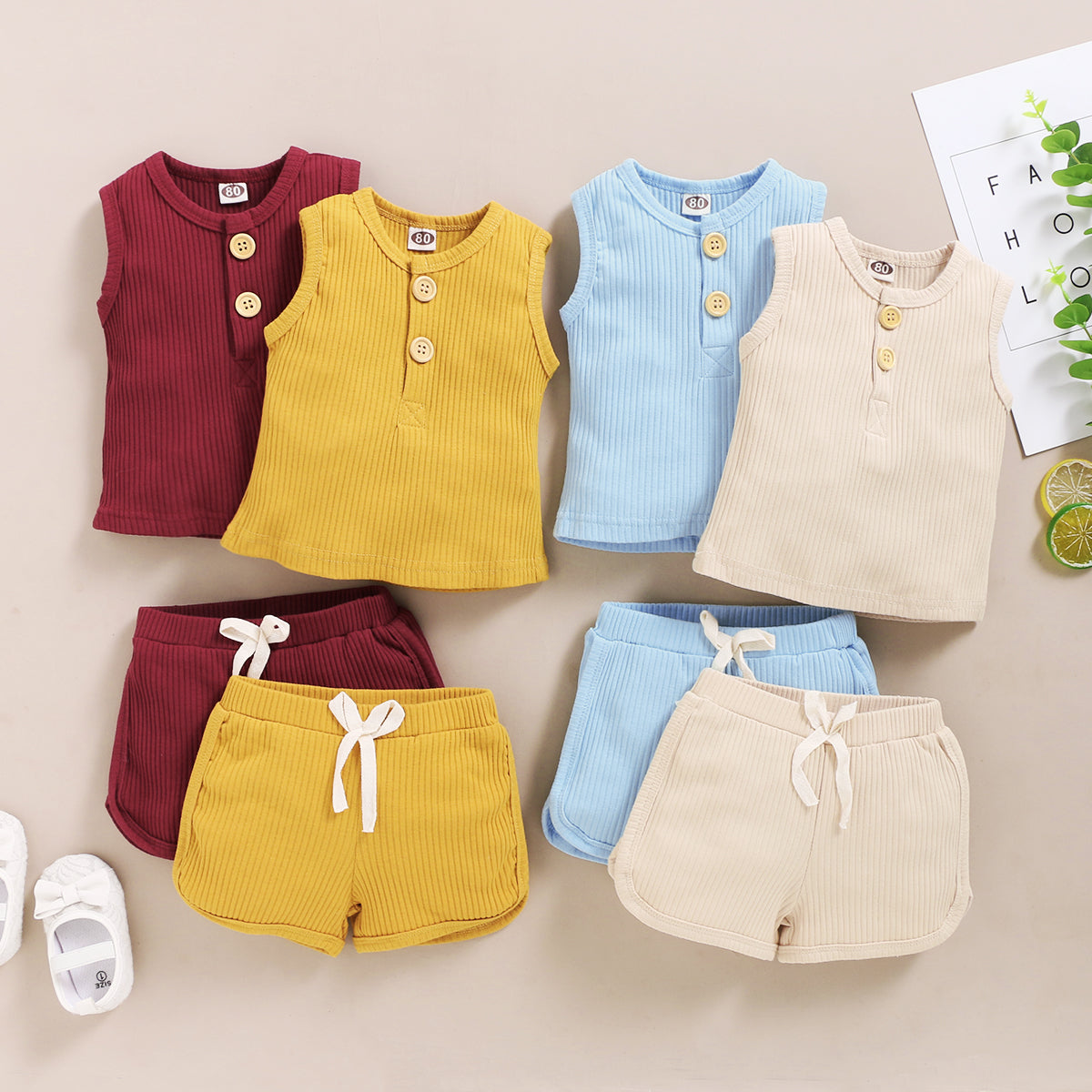 Toddler Set Solid Sleeveless Button Vest