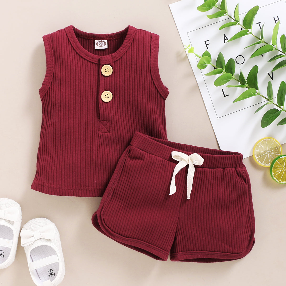 Toddler Set Solid Sleeveless Button Vest