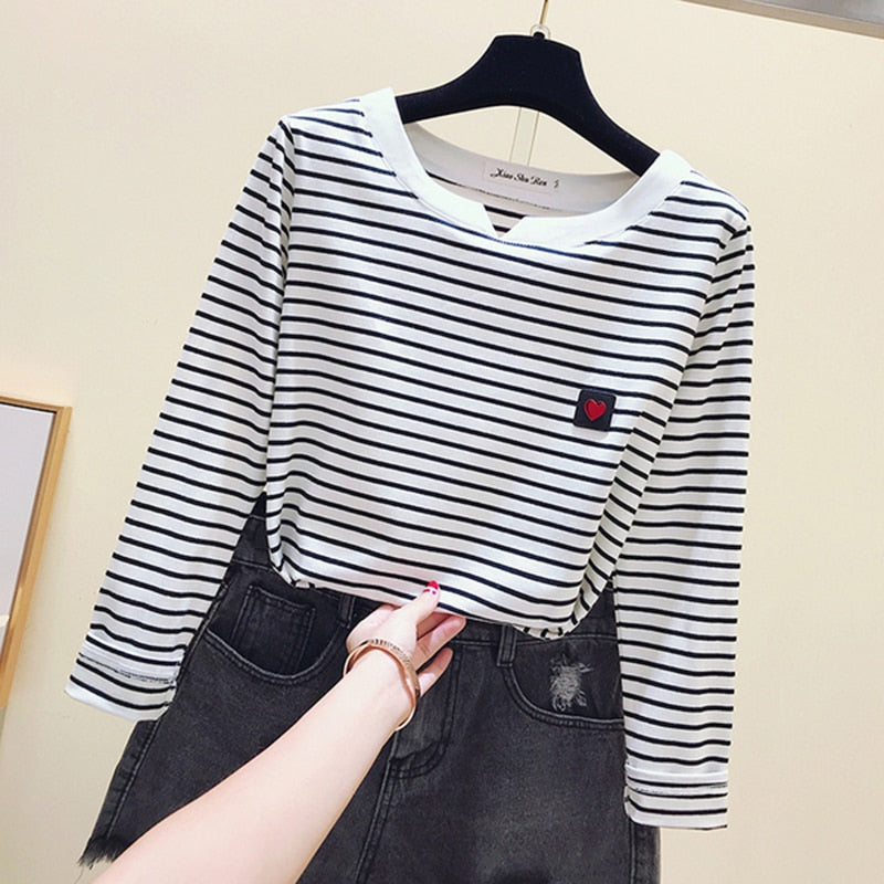 Women Long Sleeve "Stripe Heart" Shirt