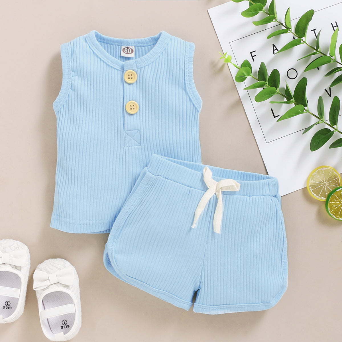 Toddler Set Solid Sleeveless Button Vest