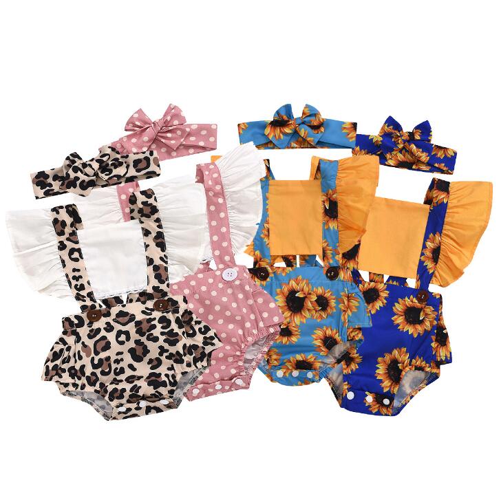 Ruched Leopard Print Sleeveless Baby Romper+Headband