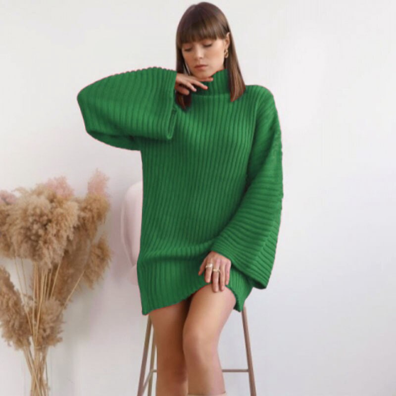 Knitted Turtleneck Flare Dress