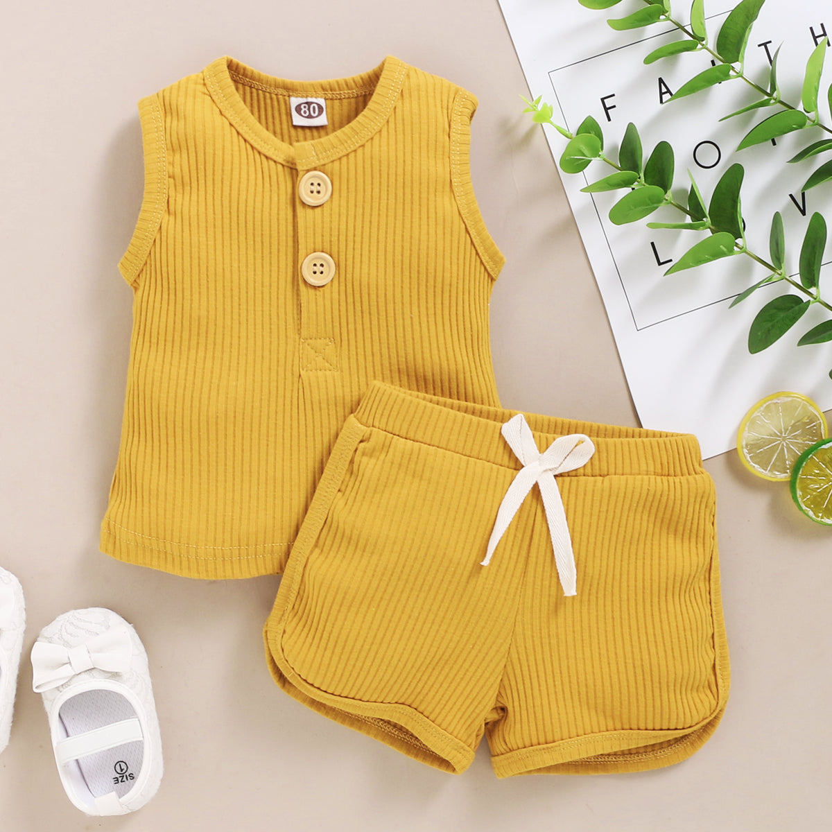 Toddler Set Solid Sleeveless Button Vest