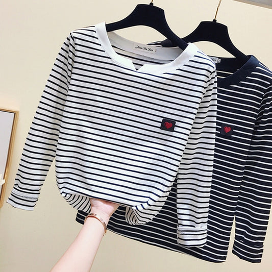 Women Long Sleeve "Stripe Heart" Shirt