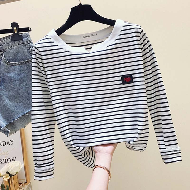 Women Long Sleeve "Stripe Heart" Shirt