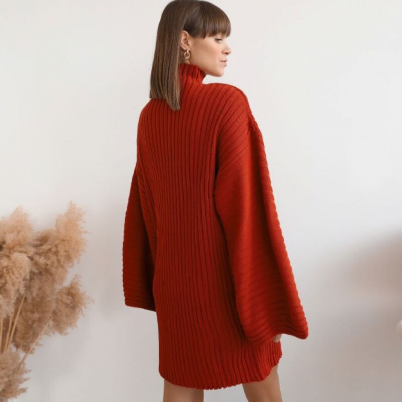 Knitted Turtleneck Flare Dress