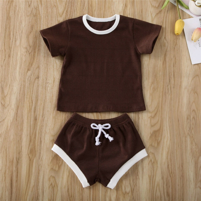 2020 Toddler Knitted T-shirts+Shorts Sets