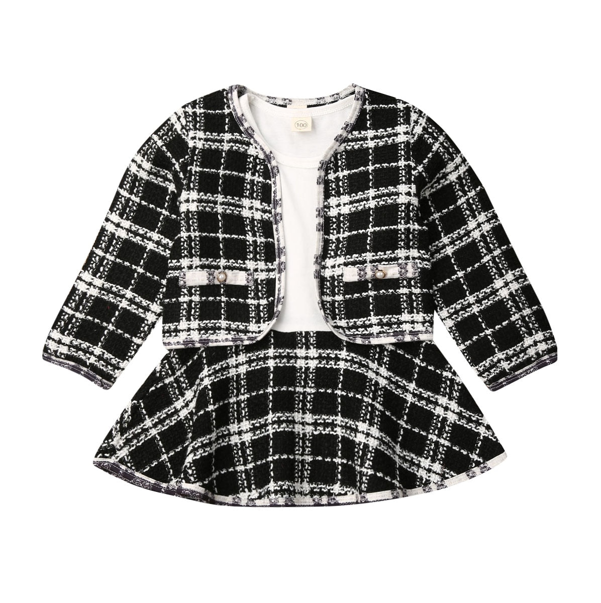 2Pcs Baby Girl Plaid Coat & Tutu