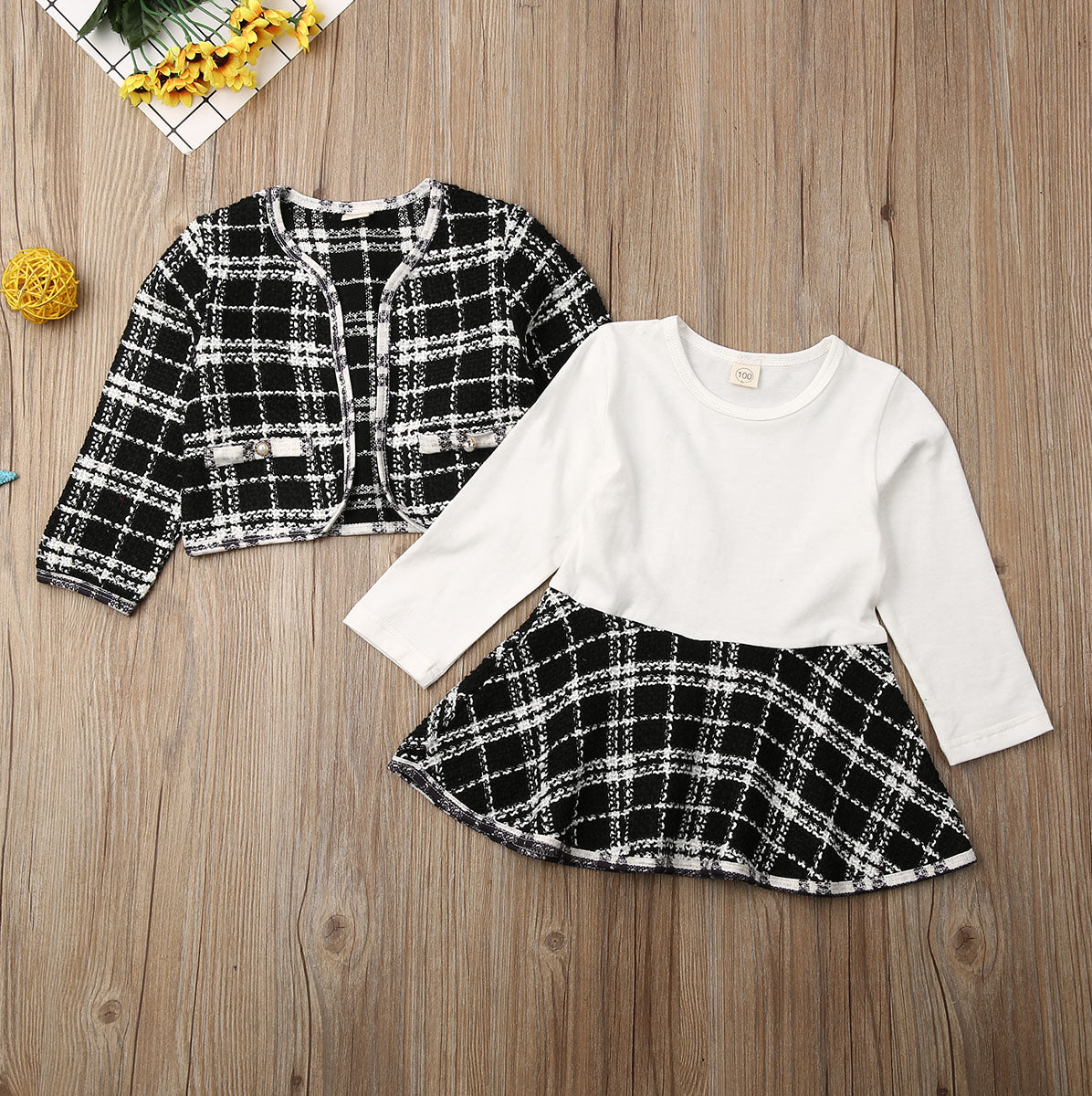 2Pcs Baby Girl Plaid Coat & Tutu