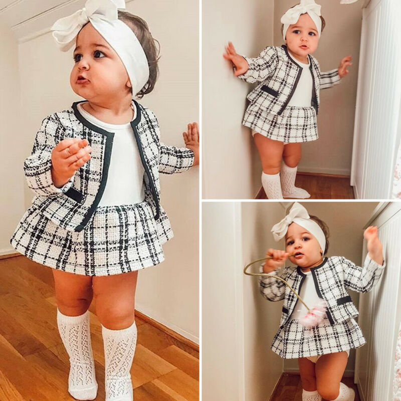 2Pcs Baby Girl Plaid Coat & Tutu