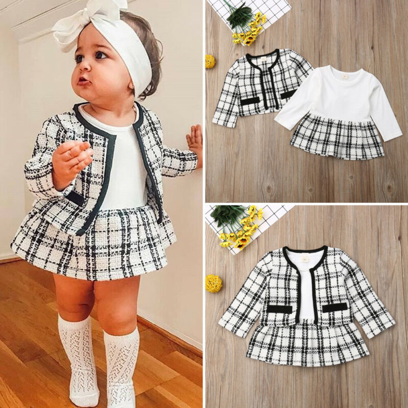 2Pcs Baby Girl Plaid Coat & Tutu