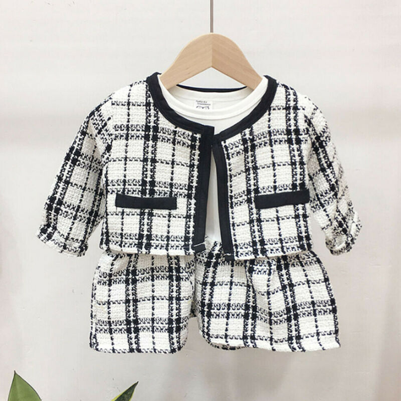 2Pcs Baby Girl Plaid Coat & Tutu