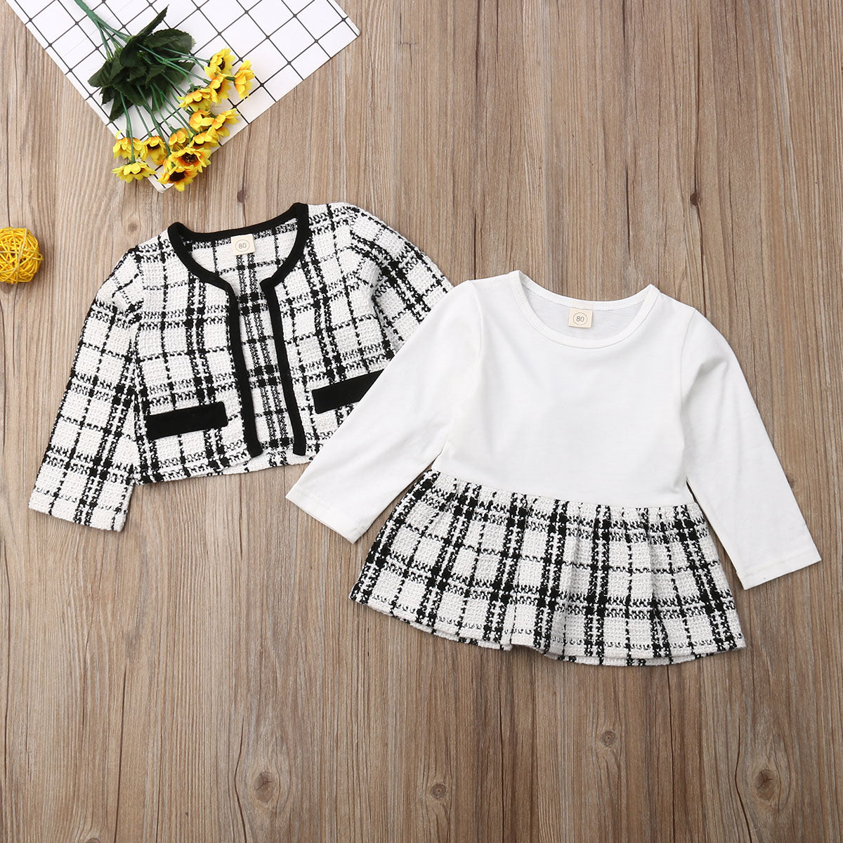 2Pcs Baby Girl Plaid Coat & Tutu